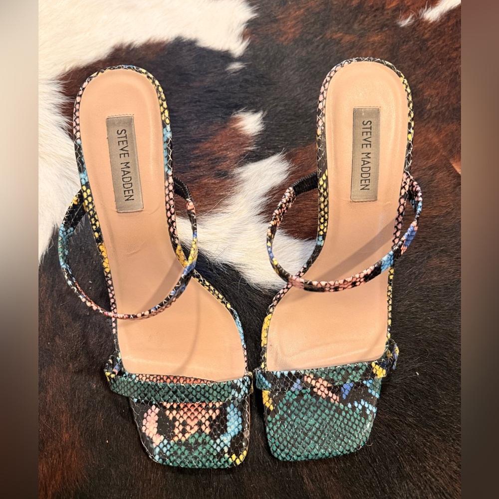 Steve Madden Multicolor Snake-Print Strappy Stiletto Heels - Picture 2 of 5